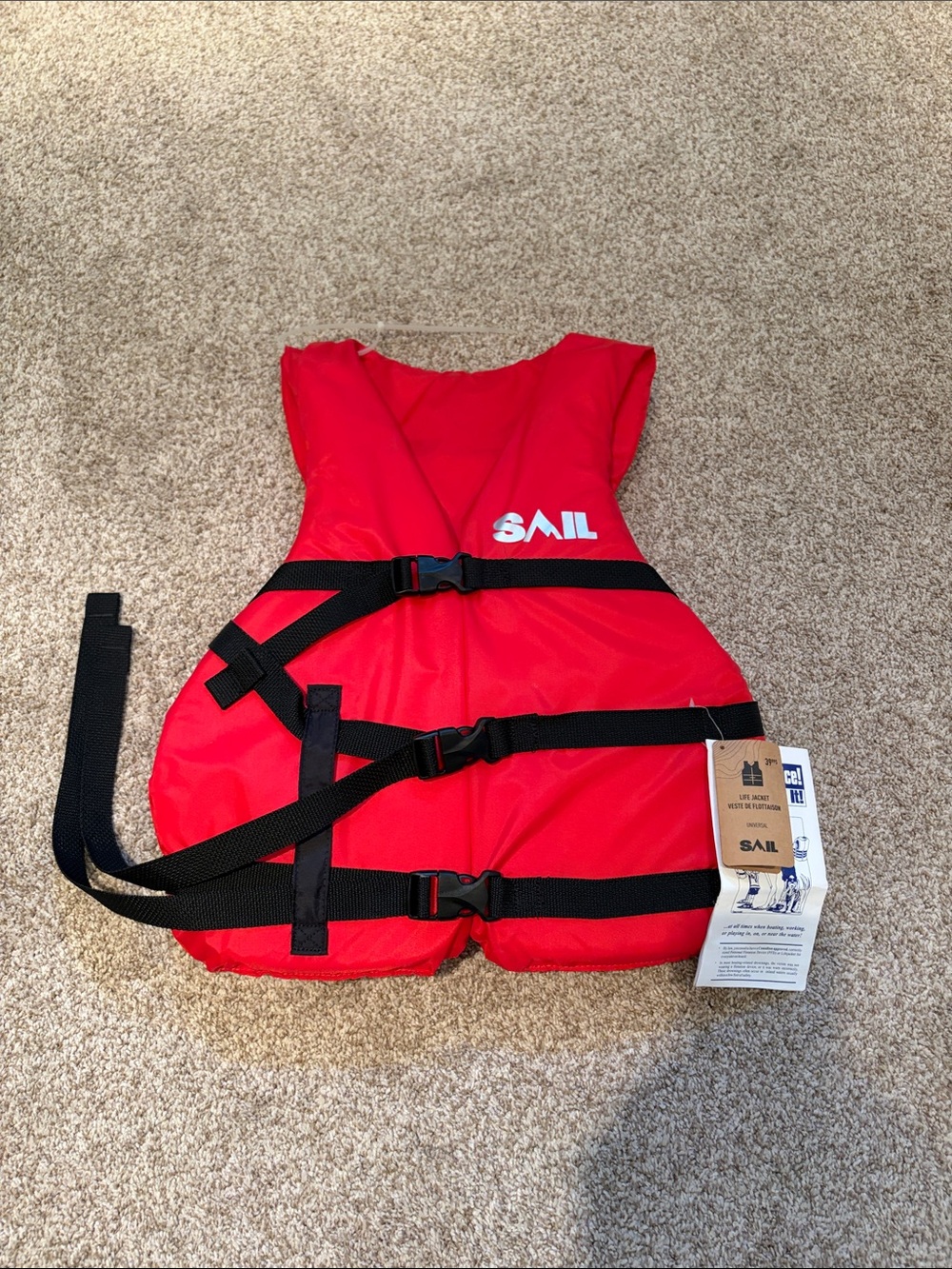 Men's Red Swim Bib Life Jacket with Adjustable Black Straps
